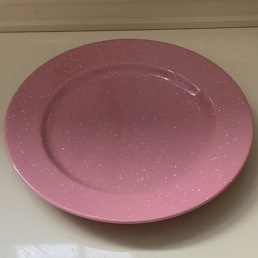 Vintage Signature Japan Stoneware Harlequin Pink White Speckled Dinner Plates